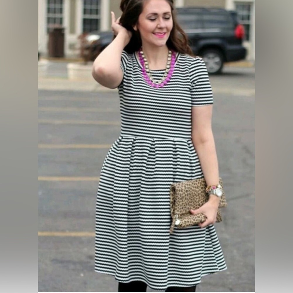Lularoe Black and White Striped Amelia Dress
